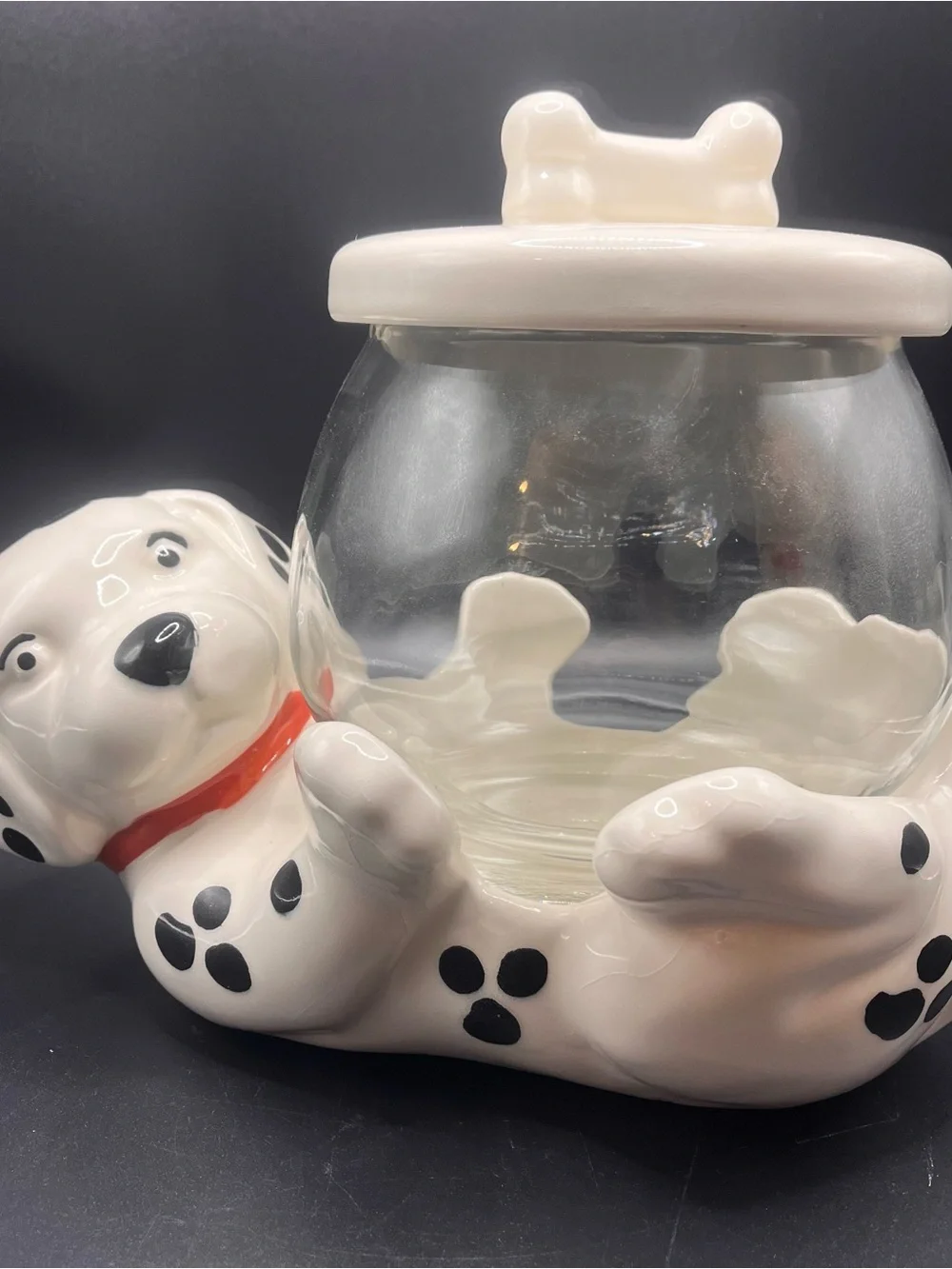 VTG TREASURE CRAFT DALMATIAN TREAT COOKIE JAR Anchor Hocking Fish Bowl Dog Candy